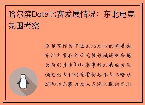 哈尔滨Dota比赛发展情况：东北电竞氛围考察